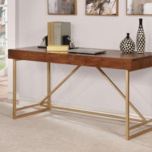 Load image into Gallery viewer, Halstein Light Walnut/Gold Desk image
