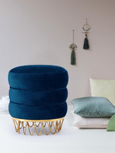 Load image into Gallery viewer, Revolve Navy Velvet Ottoman/Stool
