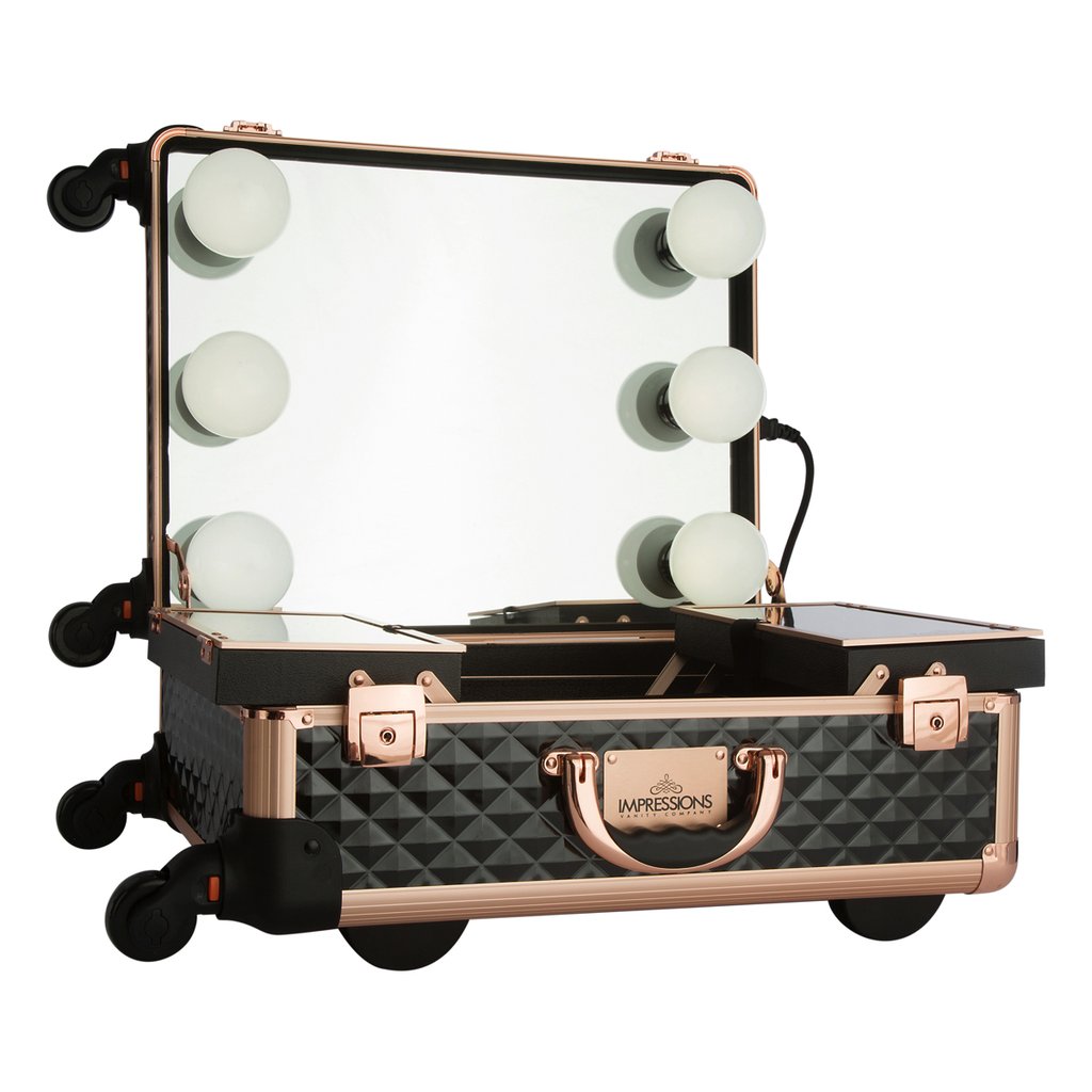 SLAYCASE® XL VANITY TRAVEL CASE IN BLACK & ROSE GOLD STUDDED